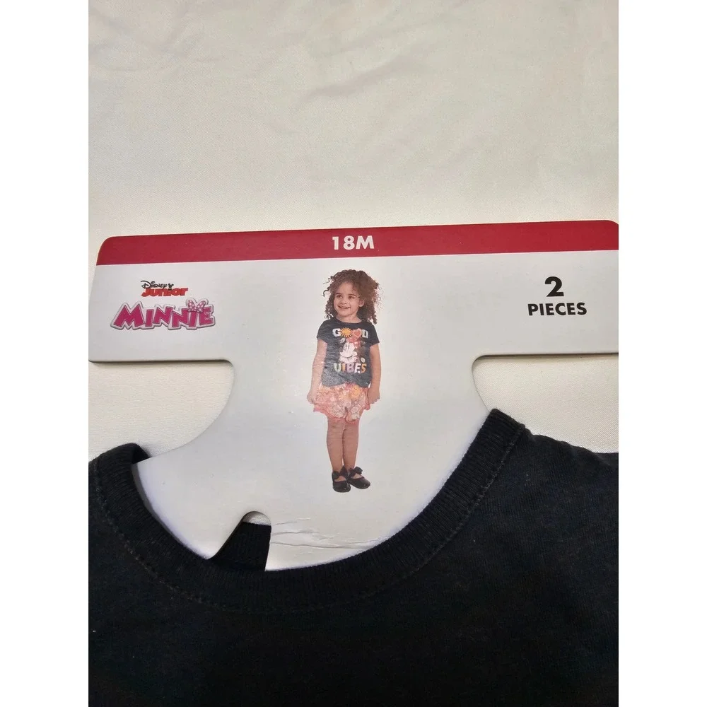Disney Minnie Mouse Girls 2pc Outfit Set Black Good Vibes‎ Shirt Floral Shorts